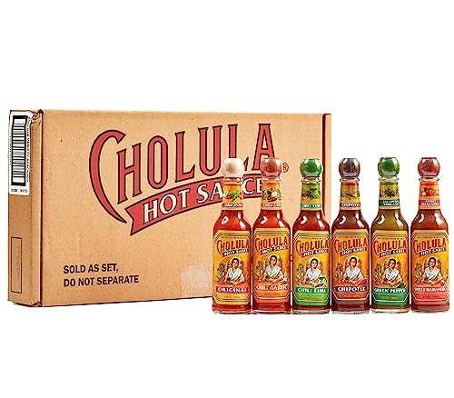 Cholula Hot Sauce Variety Pack, Product of Mexico, Gift Set Includes Six 5 Fl Oz Signature Cholula Hot Sauces for Eggs, Pizza, Mexican Dishes, and More, 30 fl oz