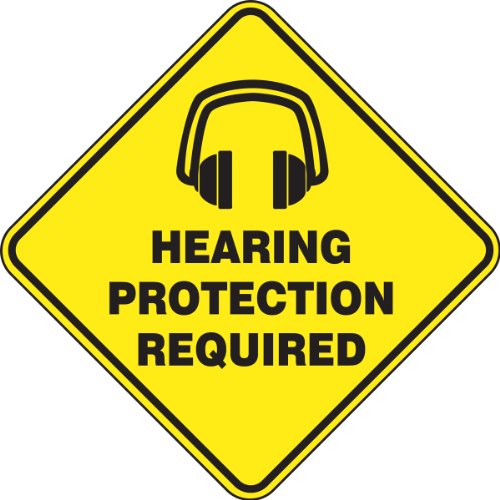 Accuform PSR424 Slip-Gard Adhesive Vinyl Diamond Shape Floor Sign, Legend "Hearing Protection Required", 17" Length x 17" Width, Black on Yellow