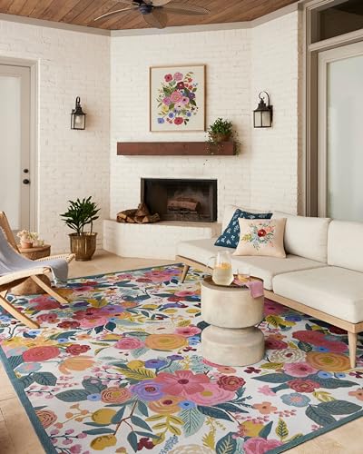Loloi Rifle Paper Co. Perennial Collection Garden Party PRN-04 Rose/Multi 5'-3" x 7'-8" Indoor/Outdoor Area Rug