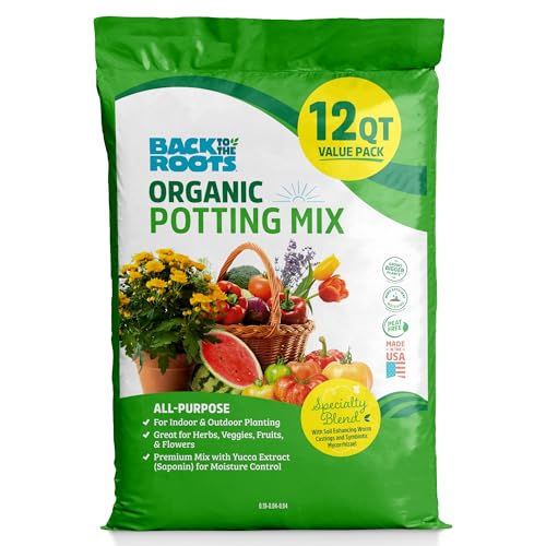 Back to the Roots All-Purpose Potting Mix 6 Quarts (Best Value), 100% Organic & USA Made for Herbs, Veggies, Flowers, w/Nutrient Rich Plant Food, Worm-Castings, & Moisture Controlling Yucca, 2 Packs