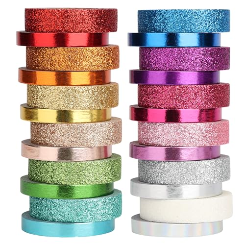 Mr. Pen- Glitter Washi Tape Set, 24 Rolls, 6mm/10mm, Thin Metallic Decorative Tape Set for Bullet Journal, Scrapbook, Arts, Crafts, Planners and Gift Packaging