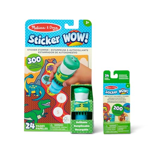 Melissa & Doug Sticker Wow!™ Dinosaur Bundle: 24-Page Activity Book, Refillable Sticker Stamper, Mini Pad, 500 Stickers, Arts and Crafts for Kids Ages 3+
