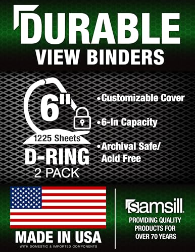 Samsill Durable 6 inch 3 Ring Binder, Locking D Ring 100% Recycled Chipboard, White, 2 Pack