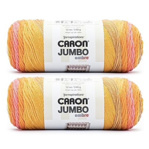 Caron Jumbo Ombre Sunset Yarn - 2 Pack of 12oz/340g - Acrylic - #4 Worsted (Medium) - 595 Yards - Knitting & Crochet