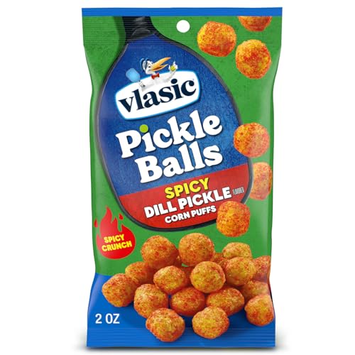 Vlasic Pickle Balls Spicy Dill Pickle Flavored Corn Puffs, 2 oz Bags (Pack of 12)