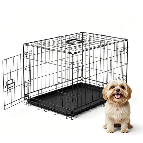 DUMOS Dog Crate, 30 Inch Medium Size Single Door Dog Cage with Plastic Leak-Proof Pan Tray, Folding Small Metal Wire Pet Kennel for Indoor, Outdoor, Travel