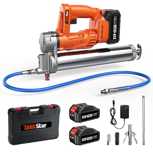 TaskStar Electric Grease Gun, 10000 PSI High-Efficiency Battery Powered Grease Gun with 2 * 4.0Ah Batteries and Charger, for Farmers, Mechanics, and Equipment Owners, Orange