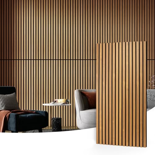 Art3d 4 Pack 47.2 x 23.6in. Wood Slat Acoustic Panels for Wall and Ceiling - 3D Fluted Sound Absorbing Panel with Wood Finish - Teak