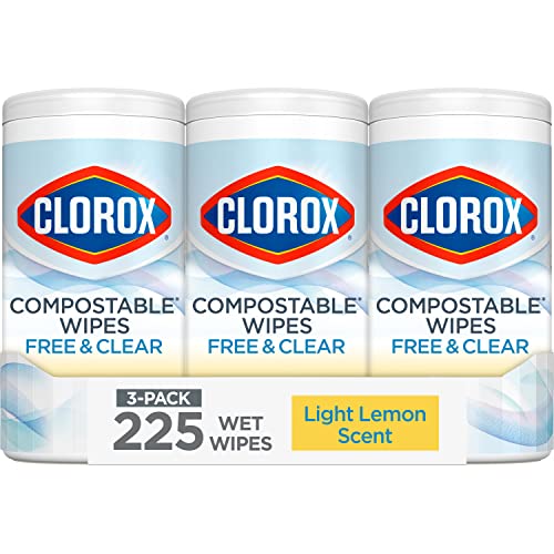 Clorox Free & Clear Cleaning Wipes, Light Lemon Scent, 75 Count, Pack of 3 (Pack May Vary)