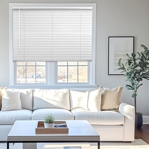 CHICOLOGY Cordless Mini Blinds for Indoor Windows, 69" W x 60" H, White Vinyl 1" Slats with Tilt Wand, Light Filtering to Room Darkening, Moisture-Resistant, Child-Safe, Screw-Mount Installation