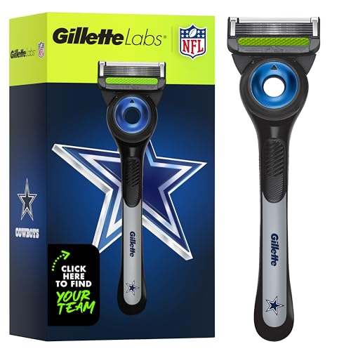 Gillette Labs Special NFL Cowboys Edition Shaving Razor for Men - 1 Handle, 4 Razor Blade Refills & Magnetic Stand, GilletteLabs with Exfoliating Bar