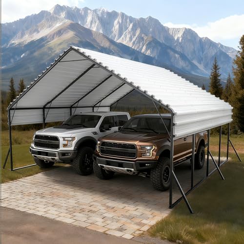 VOYSIGN Metal Carport Heavy Duty 20x20ft Outdoor Galvanized Steel Car Port, Vehicle Canopy Garage Shade, Multi-Use Shelter for Car, Boat, Tractors & Outdoor Storage