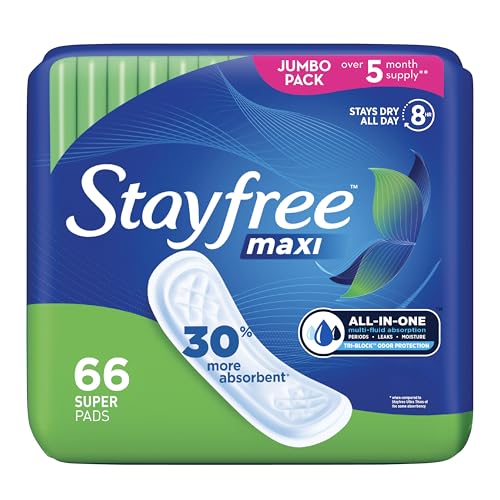 Stayfree Maxi Pads for Women, Super - 66 Count