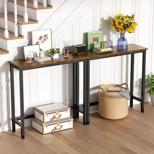 GRLEAF 2 Pack Narrow Console Table, 29.5" Small Entryway Table, Thin Hallway Table Skinny Sofa Side Display Table for Entrance, Bedroom, Living Room, Foyer, Corridor, Office - Rustic Brown (9.5" Deep)