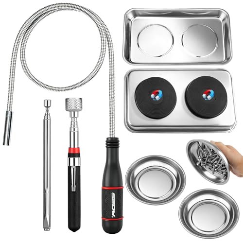6-Piece Telescoping Magnetic Pickup Tools Set: 31in Portable Magnetic Pickup Stick, 25in Pen-Style Magnetic Pickup Tool, 20in Flexible Bendable Spring Magnet Stick with 4in 9in Magnet Parts Tray
