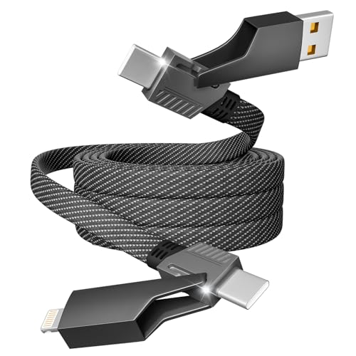 Firsting 4 in 1 Charging Cable 65W, USB C Cable Fast Charger Cord with E-Mark Chip, USB A/C to C/Lightning Cable, Multi iPhone Charger Cord for iPhone16/15/14/13 Series/Phones/Pads and Laptop