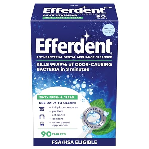 Efferdent Denture Cleaner Tablets – Dental Appliances, Aligners, Mouth Guard, and Retainer Cleaner Tablets, Minty Fresh & Clean, 90 Count