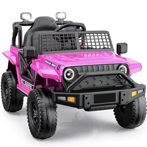 YunTopKids Ride on Car for Toddlers 1-3, 12V 7Ah Powered Electric Car with Remote Control, Dual Driving Modes, Bluetooth Ride on Toys Electric Vehicle with Suspension for Boys Girls, Pink