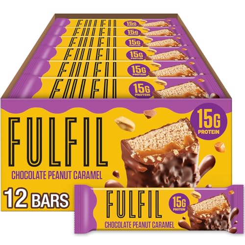 FULFIL Protein Snack Bars, Chocolate Peanut Caramel Flavored, Gluten Free with 15g Protein, Pantry Staples, 12 Count
