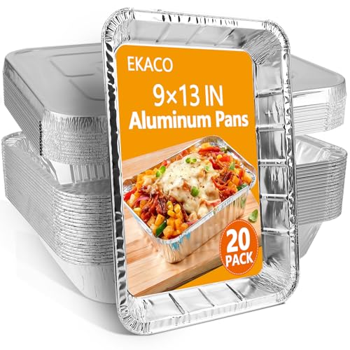 EKACO Thickened 9x13 Aluminum Pans with Lids, 20 Pack Heavy Duty & Extra Deep Disposable Aluminum Foil Pans, Disposable Half Size Foil Baking Tray for Cooking, Meal Prep, Baking, Roasting