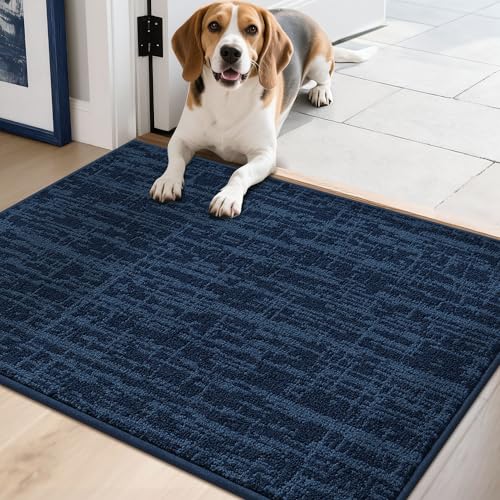 COSY HOMEER-Door-Mat Dirt Trapper Entryway Rugs 20"x32" Non Slip Washable Entrance Mats Absorbent Welcome Mat Low Profile Dog Door Mats for Front Back Doomats and Wet Shoes,Navy Blue