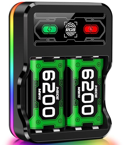 Mocagen Controller Battery Pack for Xbox Series S/X with RGB Light, Fast Charging, 2x6200mWh Rechargeable Battery Pack for Xbox One/Elite Controller Charger Game