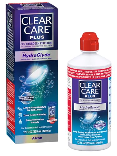 CLEAR CARE PLUS Cleaning & Disinfecting Contact Lens Solution (12 oz, Pack of 1), HydraGlyde Moisture Matrix, For Soft & RGP Lenses, Preservative-Free, Included Lens Case, Deep Cleaning Action