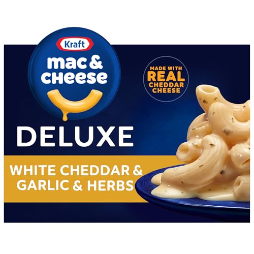Kraft Deluxe Mac and Cheese, 1 Box, for Easy Dinner or Dinner Sides, White Cheddar and Garlic and Herbs, No Artificial Flavors or Dyes, 11.9 oz