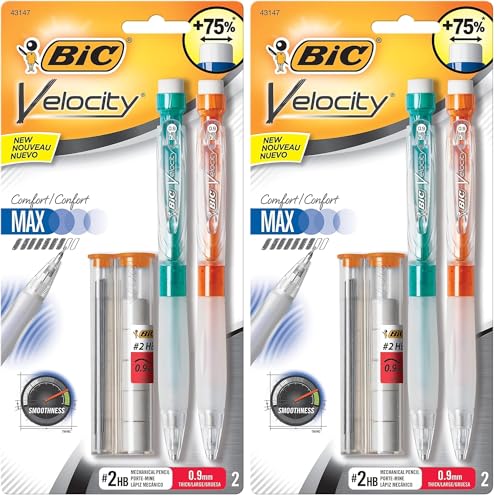 BIC Velocity Max Mechanical Pencil, Thick Point (0.9mm), 2-Count (Pack of 2)
