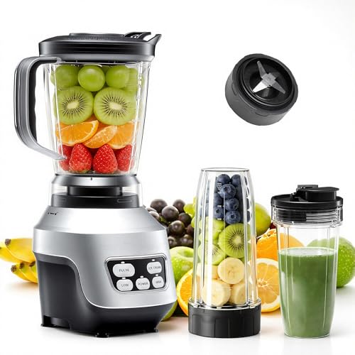 OLIXIS Smoothie Blender, Countertop Blenders for Kitchen with 24 35 60 oz BPA-Free Portable Cups, Professional Smoothie Maker with Four Programs for Shakes, Sauces, Juice and Ice Crushing, Silver