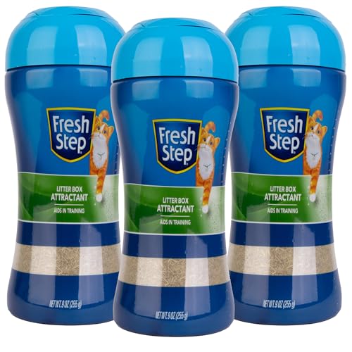 Fresh Step Litter Box Attractant Powder Cat Litter Training Aid Encourages Litter Box Use Herbal Blend Additive Works with Any Litter Type for Cats and Kittens No-Mess Bottle 9 Ounce 3 Pack