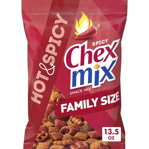 Chex Mix Hot and Spicy Savory Snack Mix, Family Size, Snack Bag, 13.5 oz