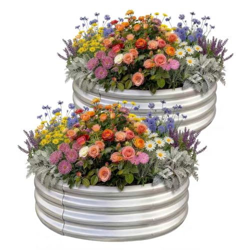 Land Guard 2 Pack 2×2×1ft Galvanized Raised Garden Bed, Planter Raised Garden Beds Outdoor, Round Clearance Raised Garden Beds for Gardening Vegetables……