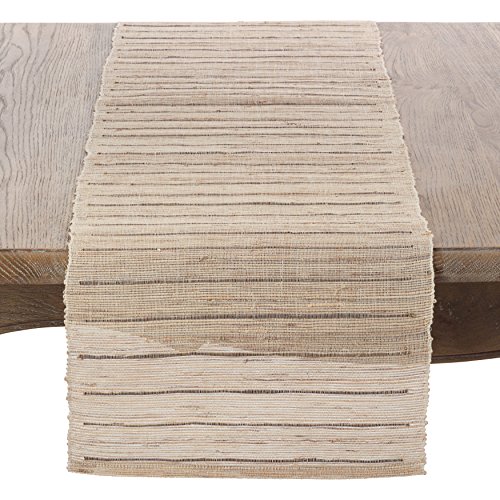 SAROLIFESTYLE Nubby Texture Stripe Design Woven Table Runner, Natural, 14" x 72"