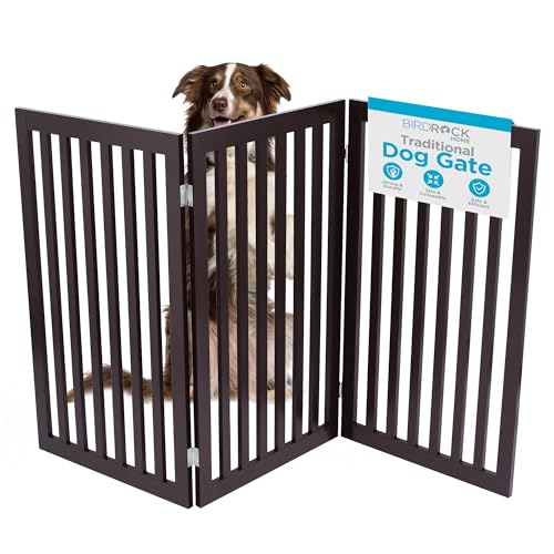 INTERNET'S BEST Dog Gate Indoor Freestanding Pet Barrier, Folding Wood Dog Fence, Extra Wide Doorway Puppy Gate, Indoor Animal Privacy Panel, Wooden Cat Fence - 3 Panel - 36", Espresso