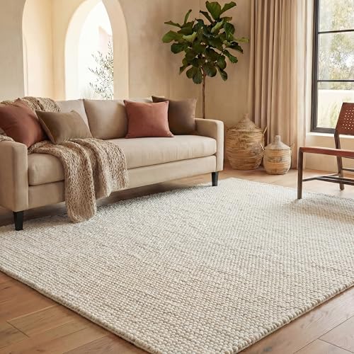 SAFAVIEH Natura Collection Area Rug - 6' Square, Ivory, Handmade Wool Blend, Textured Design, Ideal for Living Room, Bedroom, Dining Space (NAT620A)