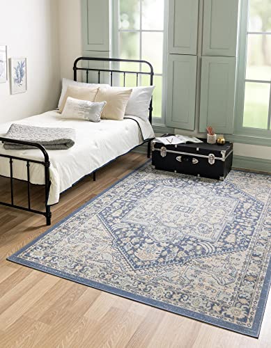 Unique Loom Whitney Collection Area Rug - Milano (9'x 12' Rectangle, French Blue/ Ivory)