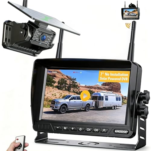 Magnetic Solar Wireless Backup Camera Plug and Play 7" 1080P HD DVR IPS Monitor,IR Night Vision,IP69 Waterproof 1-Min Solar Install,No-Drill,Xroose Wireless Backup Camera for Truck/Trailer/Camper
