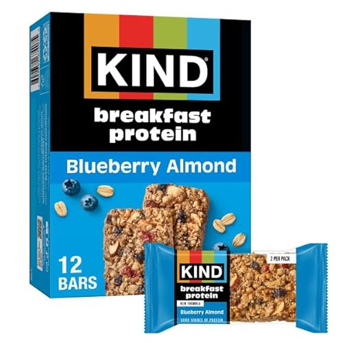 KIND Breakfast Protein Bars, Blueberry Almond, Gluten Free, Low Sodium, Healthy Snacks, 8g Protein, 6 Count (6 Packs of 2 Bars)