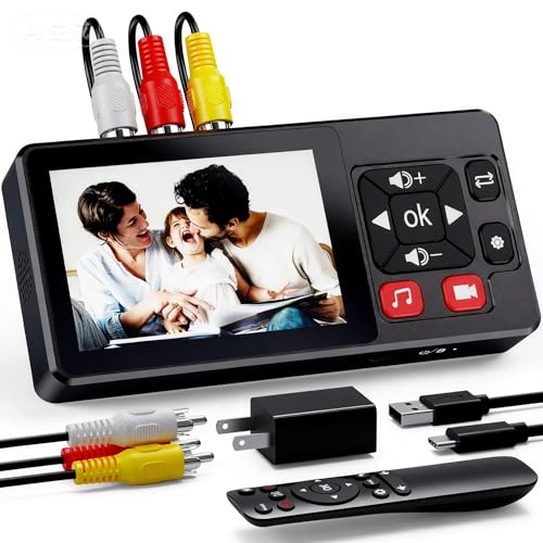 VHS to Digital Converter 2.0, HD Video to Digital Converter Recorder with Remote, Convert Record Analog Video Audio from VHS/VCR, DVR/DVD/Hi8/Mini DV/Camcorder/Gaming Consoles（Tapes Players Needed