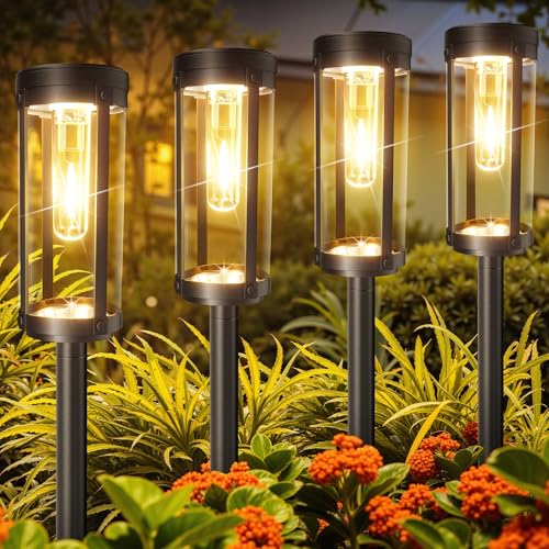 BONLION Solar Pathway Lights Outdoor 6 Pack, Bright & Taller Solar Lights Outdoor Waterproof, Auto On/Off 15Hrs+ Morden Path Light Solar Powered Landscape Lights for Yard Garden Walkway Driveway Lawn