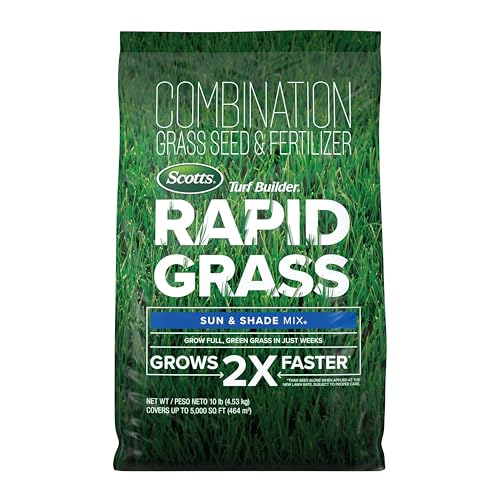 Scotts Turf Builder Rapid Grass Sun and Shade Mix, Grass Seed with Fertilizer for Full, Green Grass in Just Weeks, 10 lbs.