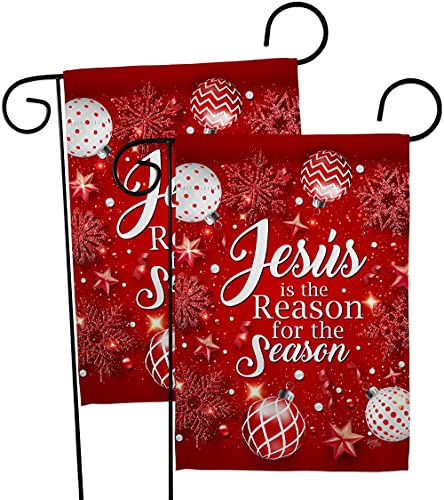 Jesus is the Reason Garden Flag - 2pcs Pack Winter Nativity Three King Religious Holy Family Season Wintertime Christian - House Decoration Banner Small Yard Gift Double-Sided Made In USA 13 X 18.5