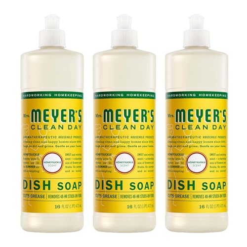 MRS. MEYER'S CLEAN DAY Liquid Dish Soap, Honeysuckle Scent, 16 Fl Oz Bottle - 3 Pack