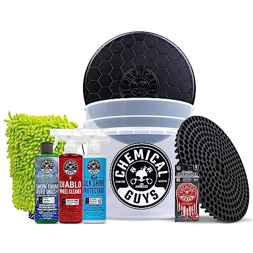 Chemical Guys 8-Piece Arsenal Builder Car Wash Kit - Includes Bucket, Dirt Trap, Lid, Wash Mitt, Air Fresheners & (3) 16 oz Car Care Chemicals, Complete Cleaning Kit for Trucks, SUVs & More
