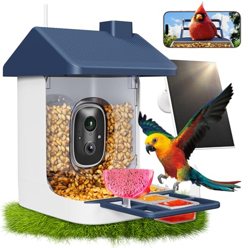 Smart Bird Feeder with Camera, 1.8L Solar Powered Bird Feeders for Outdoors, 2K AI Identify 10,000+ Birds Species, Birds Feeder Camera IP65 Instant Notification, Ideal Gift for Avian Lovers