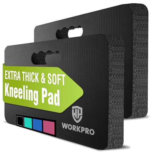 WORKPRO Extra Thick Kneeling Pad, 2-Pack, Soft NBR Foam Cushioning for Knee, Large Foam Kneeler Mat for Gardening, Bathing Baby, Exercise, Workout Supplies, 17.5 x 11 x 1.5 in, Black