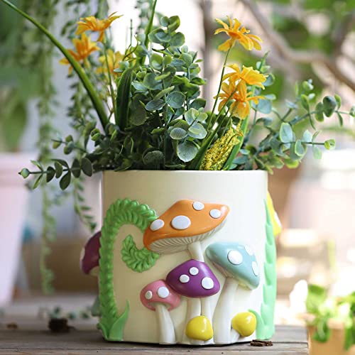GUGUGO Colorful Mushrooms Planters Cute Unique Rainbow Planter with Drainage, Vintage Retro Flower Plant pots for Indoor & Outdoor Plants, Boho Modern Home Décor (A,5 Inch)
