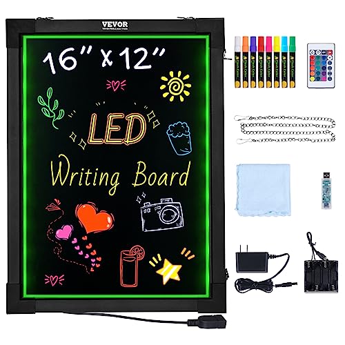 VEVOR LED Message Writing Board, 16"x12" Illuminated Erasable Lighted Chalkboard, Neon Effect Menu Sign Board, Drawing Board with 8 Fluorescent Chalk Markers and Remote Control, for Home Wedding Shop