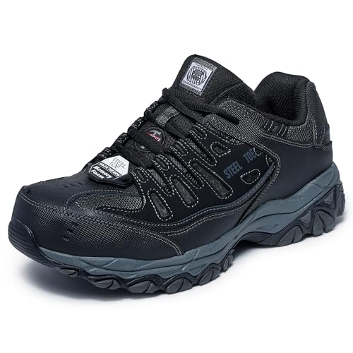 Skechers Men's Cankton Steel Toe Construction Shoe - Electrical Hazard Rated, Memory Foam, Black/Charcoal, 10.5 Wide